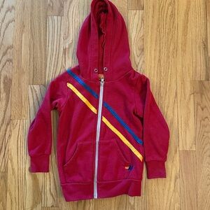 Aviator Nation sz 4 Red Hoodie with Blue and Yellow Accents Pray For Surf no tie